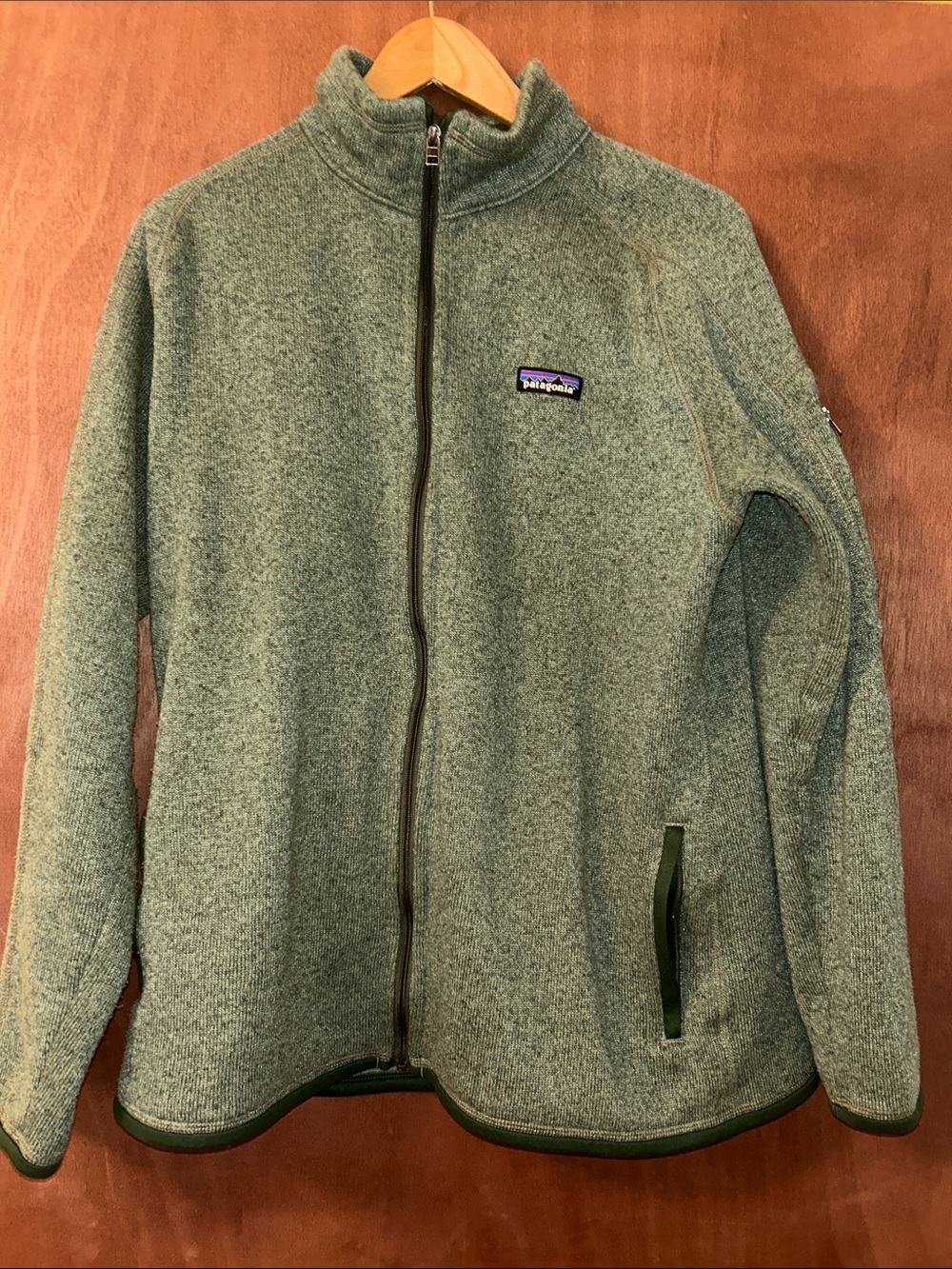 Patagonia Women’s Heather Sage Green Full‑Zip Teddy Fleece Jacket